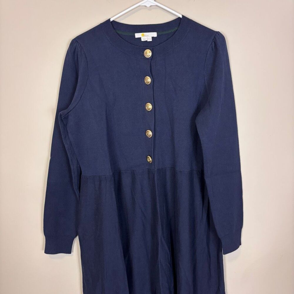 Boden Navy Blue Henley Button Long Sleeve Wool Sweater Dress US 10 - Picture 3 of 10